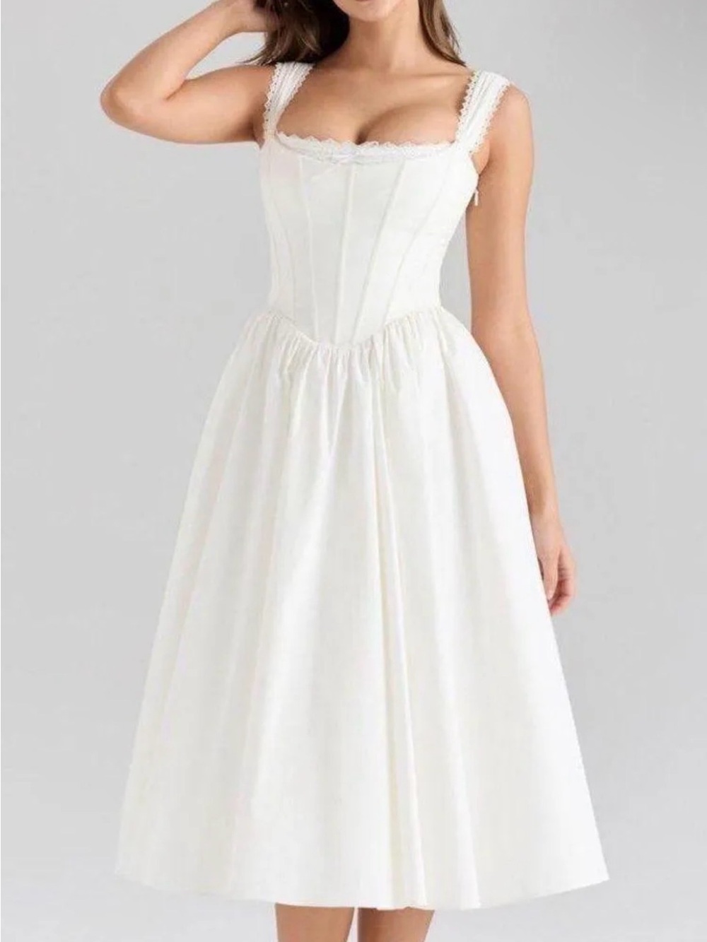 House of CB Amara Corset Stretch Cotton Cocktail Midi Dress
